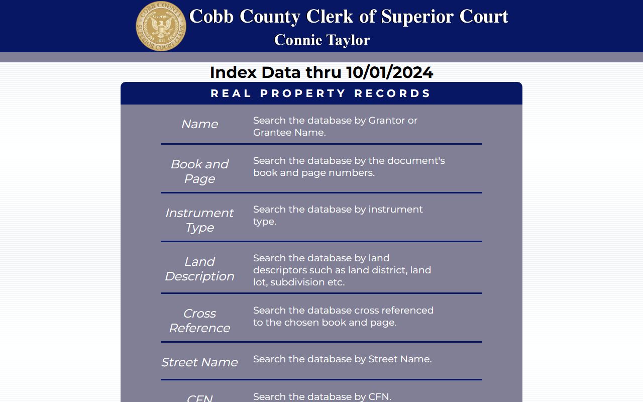Cobb County Superior Court Clerk real estate search portal