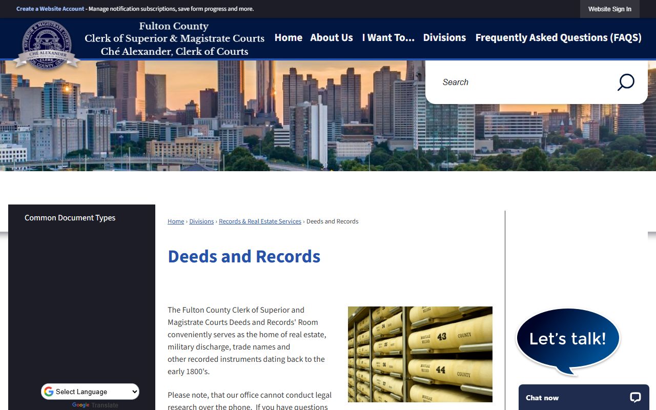 Fulton County Clerk of Court Deeds and Records page