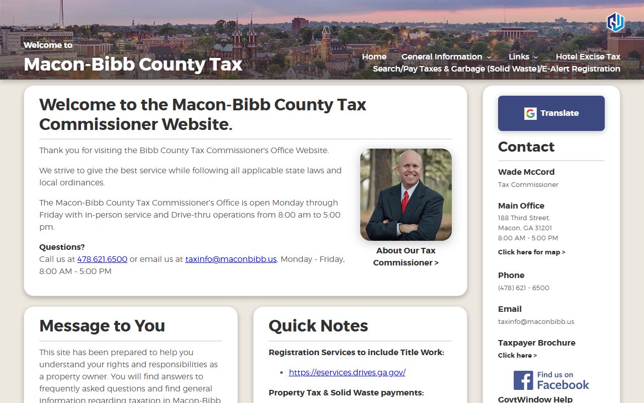 Macon Bibb County Tax Commissioner website for tax payments