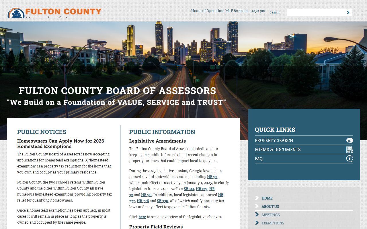 Fulton County Board of Assessors website with property search tools