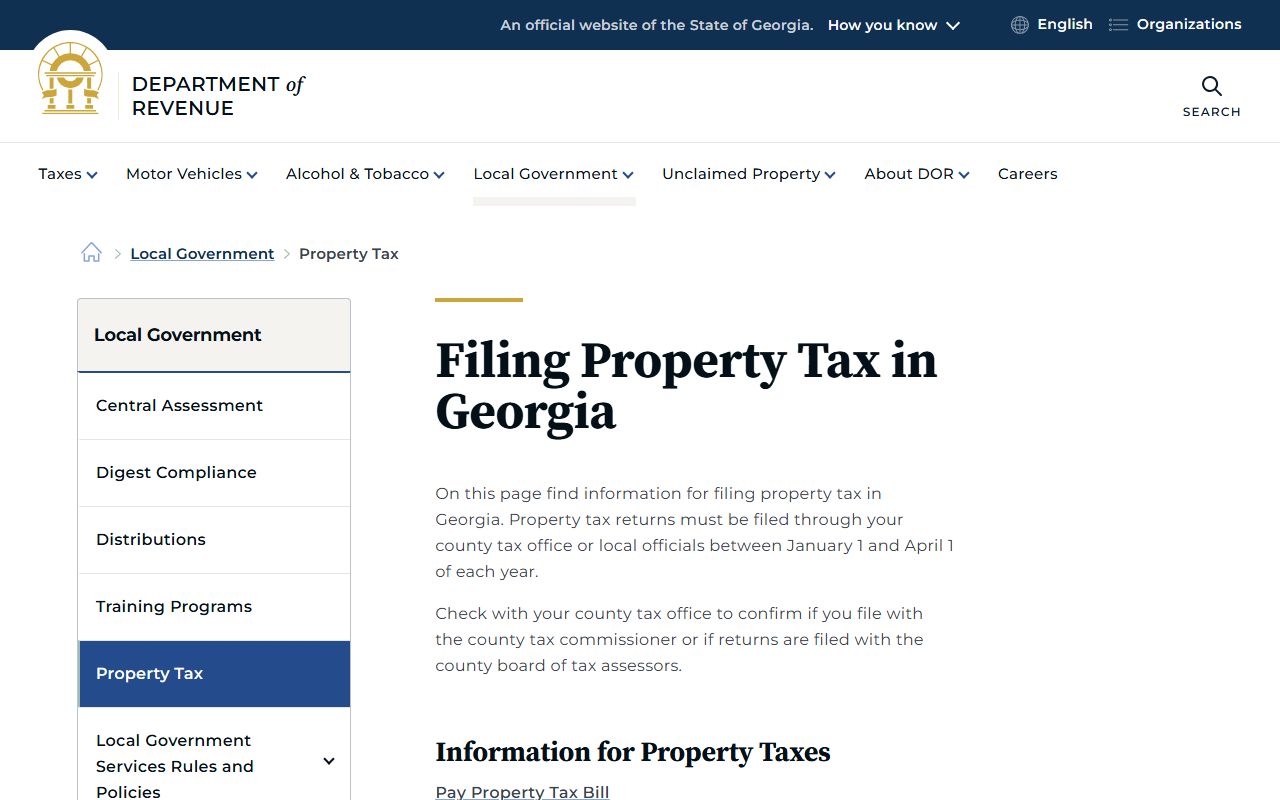Georgia Department of Revenue property tax filing information