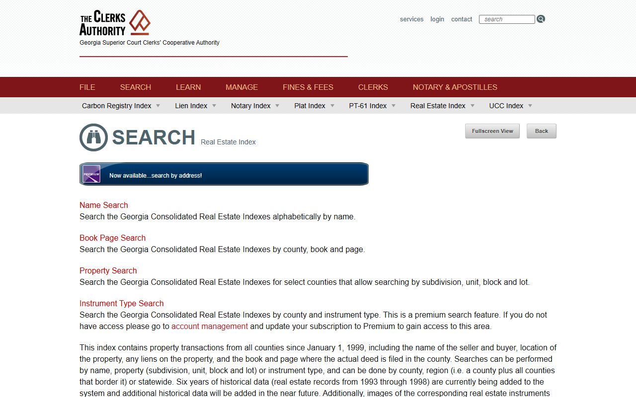 GSCCCA real estate search portal for Georgia property records