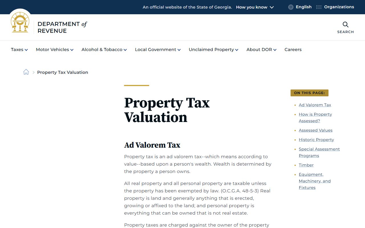 Georgia property tax valuation information